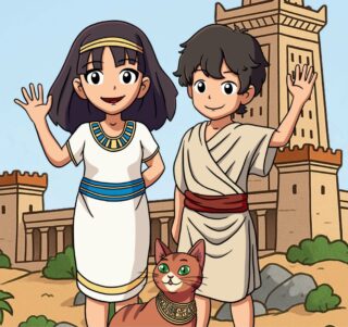 Sommerferienprogramm CK Titelbild des Sommerferienprogramms mit den drei Protagonisten Kleo, Juli und Bastet.